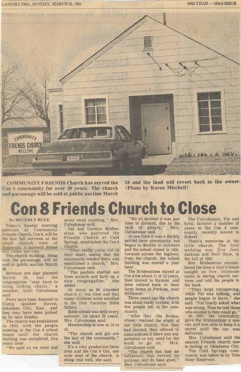 Article: Friends Church to Close 1981