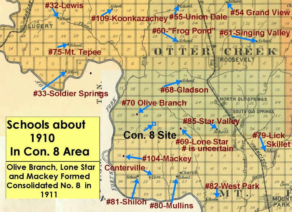 1910 Map Showing Schools that Eventually Merged into Con 8